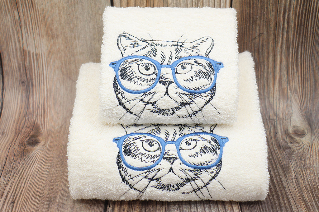 Asciugamani gatto con occhiali blu - Il filo di Arianna