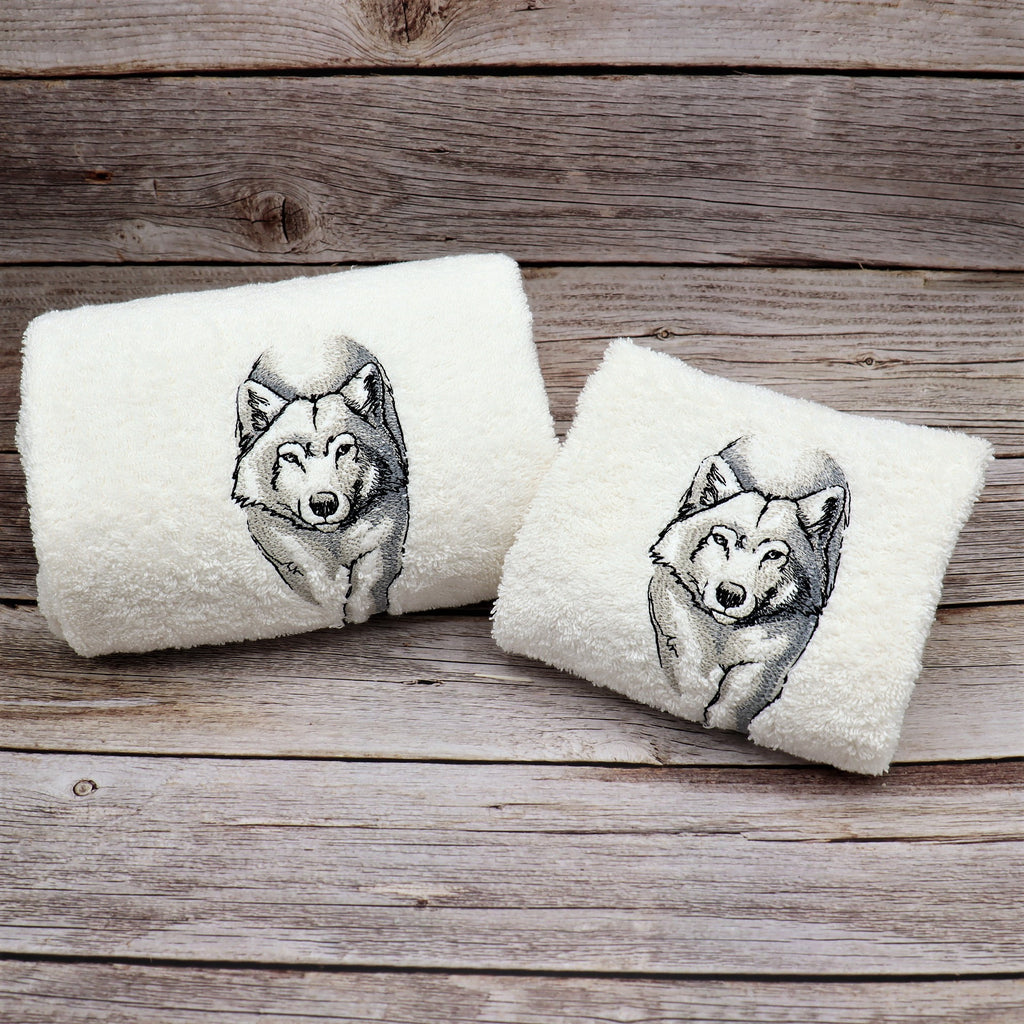 Asciugamani lupo colore panna - Il filo di Arianna