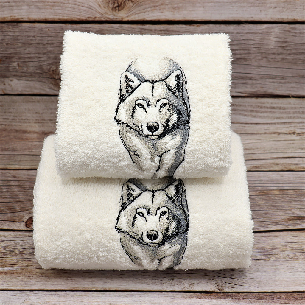 Asciugamani lupo colore panna - Il filo di Arianna