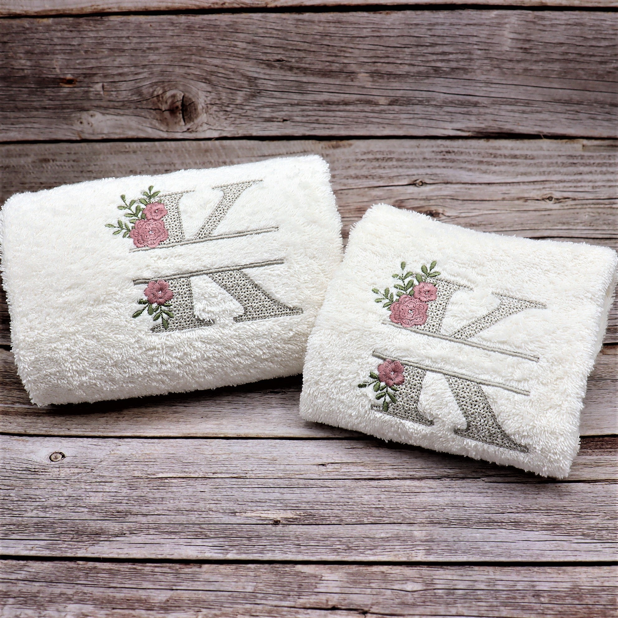 Set Di 2 Asciugamani Personalizzati Con Monogramma – Scegli Lettera E Colore – Cotone Turco 100% – 40x68 Cm - 2